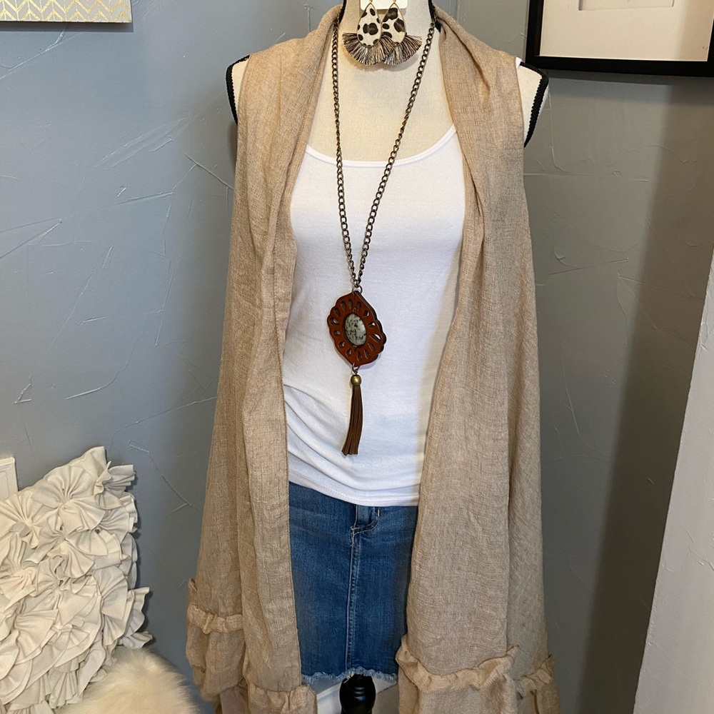 Khaki Kimono with Romantic Ruffle, One Size